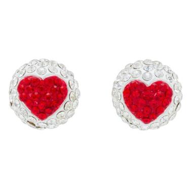 Imagem de Brinco Strass Bolinha Coração BC2700 - Akasaki, Prateado, Vermelho