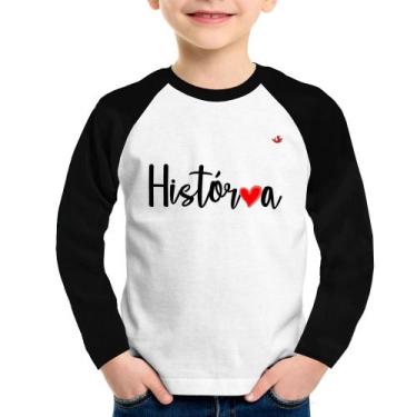 Imagem de Camiseta Raglan Infantil História por amor Manga Longa - Foca na Moda,