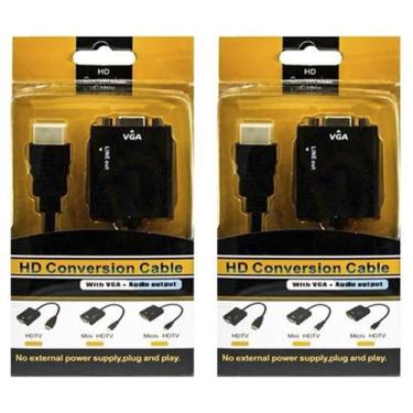 Imagem de Kit 2 Cabo Adaptador Conversor Hdmi Para Vga Saída P2 Áudio - VIL