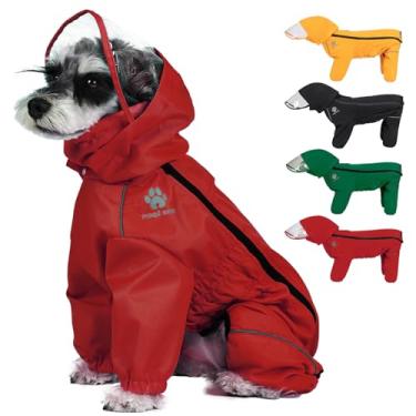 Imagem de PINA Capa de chuva para cães – Jaqueta impermeável com capuz, casaco leve com orifício para trela, poncho com alça refletiva e bolso para clima úmido, design de envoltório completo para proteção total