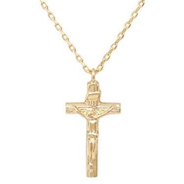 Imagem de Rosemarie & Jubalee Colar com pingente de cruz crucifixo mergulhado em ouro religioso, extensor de 39,4 cm + 5 cm, Metal