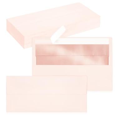 Imagem de Pacote com 50 envelopes empresariais nº 10, envelopes rosa blush padrão autoselados com forro de folha de ouro rosa para envio comercial seguro e jurídico, escritório, cheques, cartas, faturas, 10 x
