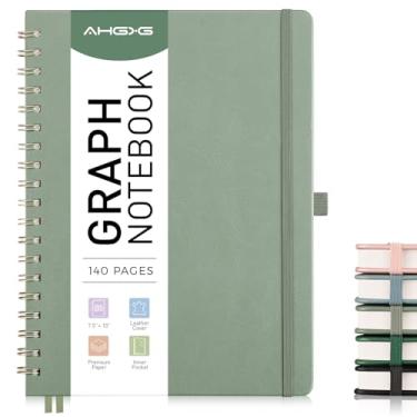 Imagem de AHGXG Caderno de papel milimetrado – Caderno espiral de couro de capa dura 140 páginas, caderno de grade grande B5 19,3 cm x 25,4 cm, papel grosso de 100 g/m², para escrita, matemática, engenharia