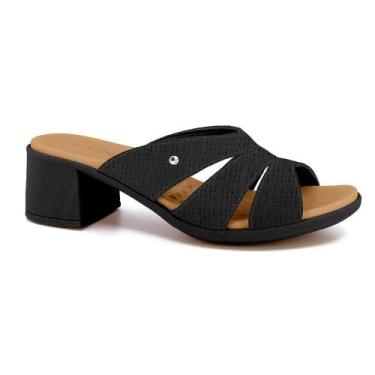 Imagem de Tamanco usaflex em salto bloco couro ref uc22002 feminino, 38, Preto