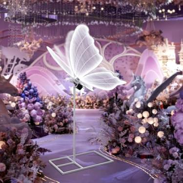 Imagem de YM sky Luminária De Chão Elétrica Borboleta Para Casamento: Decoração Gigante De Borboletas Led Móveis Com Movimento E Luzes Acesas - Grandes Acessórios De Borboleta Móveis Com Asas Batendo - Para F