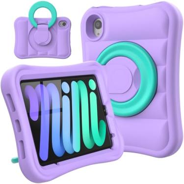 Imagem de Capa infantil para iPad mini 7 (A17 Pro) 2024 / Mini 6ª geração 2021 21.1 cm – Capa resistente à prova de choque leve e flexível com alça giratória para iPad mini 7ª geração 6 gerações, meninos, roxo