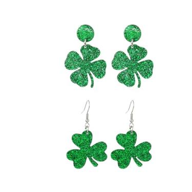 Imagem de 2 pares de brincos femininos do Dia de São Patrício com pingente de trevo verde de acrílico para o dia de São Patrício, chapéu verde, trevo, ferradura, brincos de dia de São Patrício, acessórios de