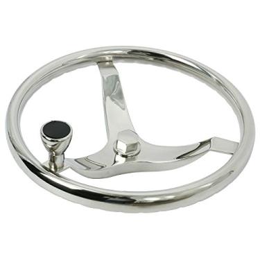 Imagem de HYDDNice — Roda de direção em aço inoxidável com 3 raios, diâmetro de 38,1 cm a 50,8 cm com porca de 1/2"-20 e puxador de giro para o leme de cabo Teleflex