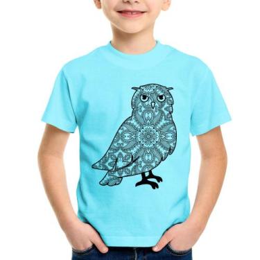 Imagem de Camiseta Infantil Coruja Mandala - Foca na Moda, Azul claro, 4