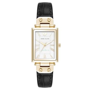 Imagem de Anne Klein Relógio feminino sustentável com pulseira de couro crocodilo, AK/5152, Preto