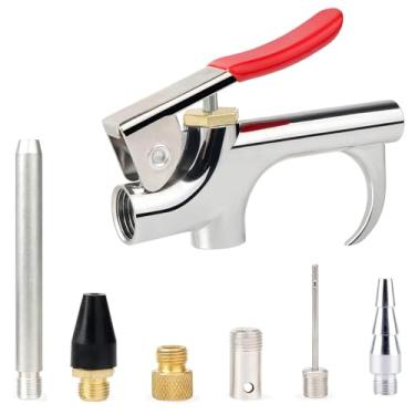 Imagem de Kit de pistola de soprador de ar potente de alto volume com bocal de proteção de borracha, ferramenta pneumática de sopro de poeira e acessórios de compressor de ar para limpeza eficaz (7 peças)