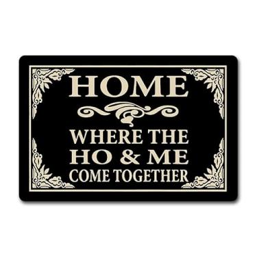 Imagem de Capacho engraçado para porta da frente - Tapete de boas-vindas antiderrapante de 60 x 40 cm com design "Home Where The Ho & Together" - Tapete de borracha durável para entrada interna/externa