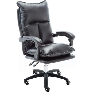 Imagem de Cadeira de escritório, cadeira ergonômica de mesa de computador com encosto alto PU couro executivo giratório cadeira de casa ajustável com encosto de cabeça de algodão para mulheres (cor: preto)