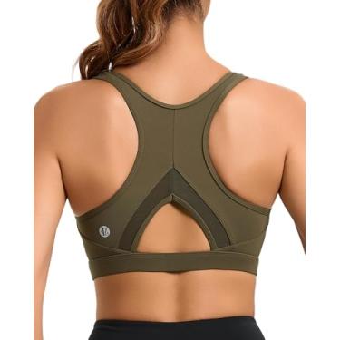 Imagem de RUNNING GIRL Sutiãs esportivos femininos com bojo moldado de alto suporte, sutiã esportivo de alto impacto, costas nadadoras, treino, corrida, ioga, sutiã, 3045 verde-oliva, G