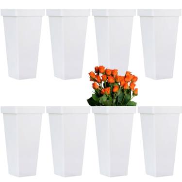 Imagem de Pacote com 8 baldes de flores para flores cortadas, baldes florais de plástico de 33,4 cm, vasos quadrados modernos para centros de mesa, vasos de plástico decorativos para decoração de casamento