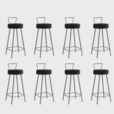 Imagem de Kit 08 Banqueta Alta Com Encosto Tais Eiffel Cozinha Bar Bistrô Ferro Prata Sintético Preto - Ahz Móveis