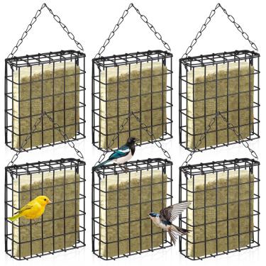 Imagem de Zhehao Pacote com 6 comedouros para pássaros ao ar livre gaiolas de jardim para decoração de pássaros selvagens alimentadores de pássaros pendurados em um único alimentador de pássaros para bolo de