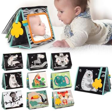 Imagem de TINITIGIES Tummy Time Mirror for Babies - High Contrast Book with Large Stimulating Baby Safe Mirror & Silicone Teether & Crinkle Pages - Perfect Tummy Time Toys for Babies 0 3 6 9 Months