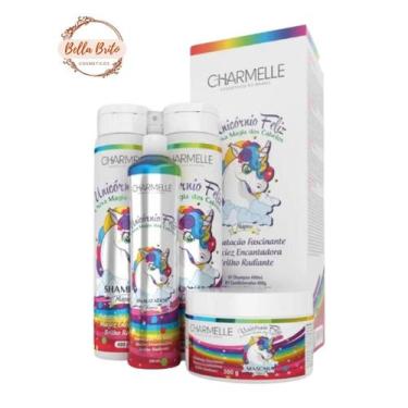 Imagem de Kit capilar unicornio feliz com 4 itens para brilho mágico e hidrataçã