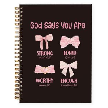 Imagem de PLKMN Caderno Coquete Pink Bow, God Says You Are Christian Caderno feminino, material de escritório rosa, caderno bíblico para anotações, 13 x 21 cm (preto-rosa) em branco