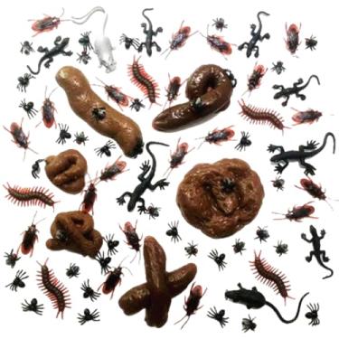 Imagem de Cocô falso, 80 peças/conjunto incluindo 6 formas diferentes de brinquedo de cocô realista, 6 tipos de imitação de insetos e bolsa com cordão, brincadeira engraçada de cachorro falso para pegadinhas do