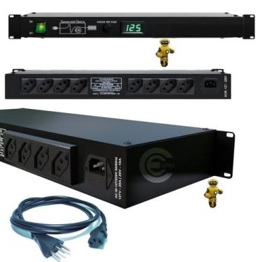 Imagem de Regua de Tomadas Com 8 Entradas 10A 2500W Padrão Rack 19 Led LCD Check