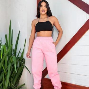 Imagem de Calça de Moletom Feminina Forrada Franelada bolso e punho jogguer Tend