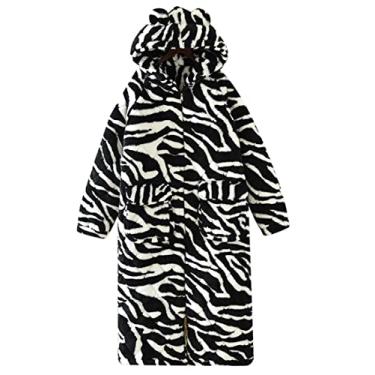 Imagem de LOMDEM Camisola feminina com estampa de zebra casal acolchoado de três camadas quente com capuz estendido, pijama de Natal masculino, preto-unissex GG