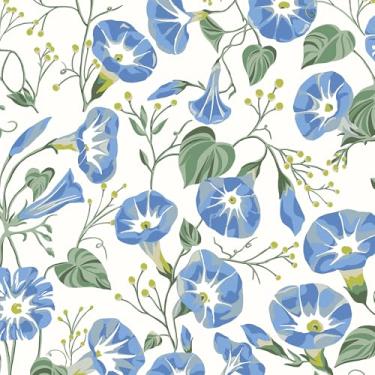Imagem de Papel de parede para decoração de casa, cozinha, papel de parede azul Morning Glories, papel de prateleira autoadesivo de vinil removível e forro de gaveta para casa, oficina e escritório 43,9 cm x