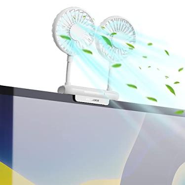 Imagem de THRRLY Ventilador de monitor, ventilador de tela com 2 ventiladores, ventilador de refrigeração de mesa de 3 velocidades com grampo ajustável resistente, pequeno ventilador de mesa silencioso com vento forte, mini ventilador USB alimentado por USB para laptops de escritório, PC de mesa