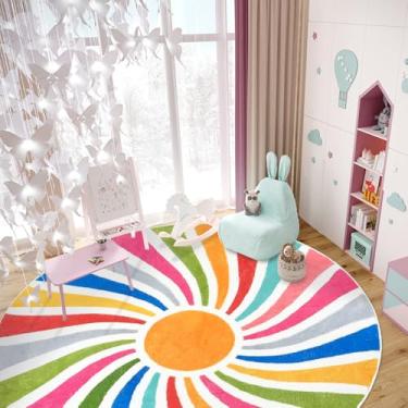 Imagem de SKGULE Boho Kids Tapete Colorido Sol Bohemia Tapete de Área Redondo para Quarto de Crianças Antiderrapante Lavável Tapete de Brincar Tapete Macio Bonito Círculo Tapetes para Quarto de Bebê Decoração