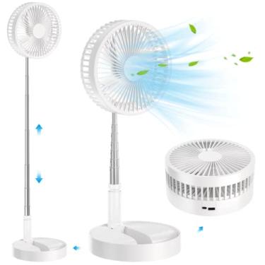 Imagem de Ventilador de mesa dobrável, ventilador de suporte telescópico portátil recarregável por USB, ventilador de mesa com altura ajustável, ângulo de direção do vento de 180°, configuração de 4 velocidades