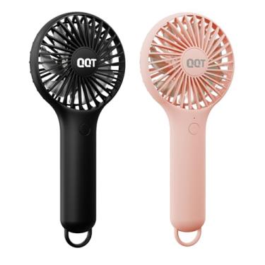 Imagem de QQT Mini ventilador portátil, pequeno refrigerador pessoal com 3 velocidades, portátil operado por bateria, secador de cílios de maquiagem recarregável por USB, fluxo de ar forte para viagens,