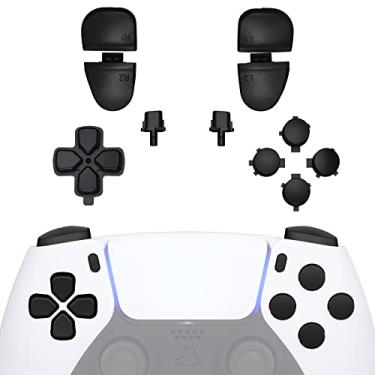 Imagem de eXtremeRate Botões de substituição D-pad R1 L1 R2 L2 Opções de compartilhamento de botões de rosto para controle DualSense 5 PS5, conjunto completo de botões de reparo preto com ferramenta para controle Playstation 5