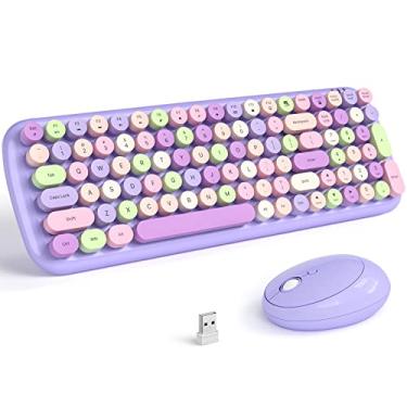 Imagem de MOFII Teclado e mouse sem fio, teclado de tamanho completo de máquina de escrever com teclado numérico e mouse conectado por USB 2 em 1 para Mac, Windows 7/8/10, laptop, desktop, PC, computador (roxo