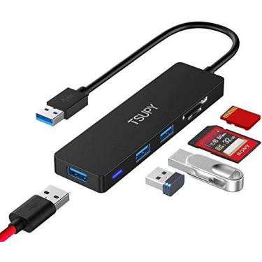 Imagem de Hub USB 3.0, adaptador multiportas TSUPY 5 em 1, hub USB 3.0 com leitor de cartão SD micro SD, 3 portas USB 3.0 compatíveis com laptop, MacBook, PC, impressora, Surface Pro, pen drives USB