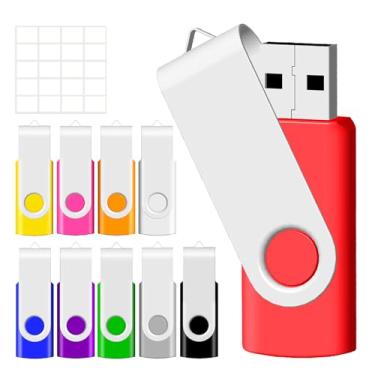 Imagem de Pen Drive de 32 GB, pacote com 10, unidade USB JBOS de 32 GB, USB2.0, pendrives giratórias, unidades de salto, unidades coloridas para armazenamento de dados