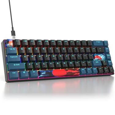 Imagem de surmen 65% teclado mecânico para jogos com interruptor vermelho linear, mini teclado compacto com fio, 60% retroiluminado para laptop, desktop, PC gamer (68 Monster B-Rainbow)