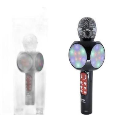 Imagem de Microfone Karaokê Sem Fio Preto Bluetooth Wireless Usb Radio - Kapbom