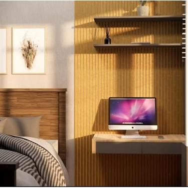 Imagem de 10 Placas Adesivas Painel Madeira Ripada Montável Mdf 45x11 (Castanho)