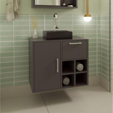 Imagem de Gabinete De Banheiro Suspenso 68cm 1 Porta 1 Gaveta E Nicho Aberto Sem Cuba Eduarda Grafite