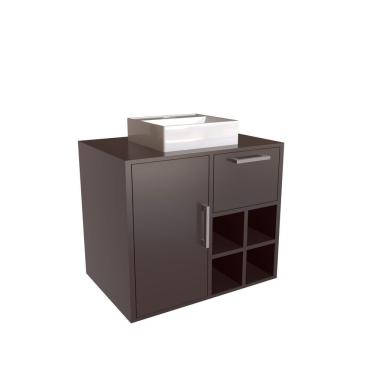 Imagem de Gabinete De Banheiro Suspenso 68cm 1 Porta 1 Gaveta Nicho Aberto E Cuba Eduarda Grafite