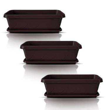 Imagem de Vaso Floreira Plástico Com Prato 60cm (3un) Marrom