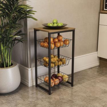 Imagem de Fruteira Para Cozinha Com 3 Cestos 75x39cm Freijó-preto