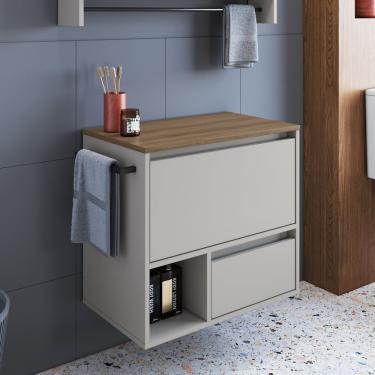 Imagem de Gabinete De Banheiro Suspenso 60cm Com 1 Nicho 1 Toalheiro 1 Porta E 1 Gaveta Mel/arenas