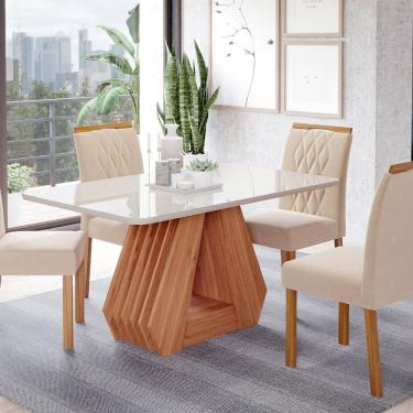 Imagem de Sala De Jantar Agata 130 Cm Com 4 Cadeiras Juliana Wood Off Madeira Nude