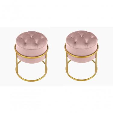 Imagem de Kit 2 Puff Banqueta Estofado Decorativo Base De Ferro Capitonê Suede Rosa Do Lar Móveis E Decoração