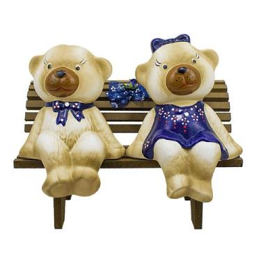 Imagem de Decoração Jardim Banco Urso Grande Mdf Cerâmica - Maryland Decor, Azul