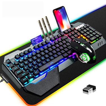 Imagem de LexonElec Kit De Teclado E Mouse Pad Sem Fio Para Jogos, 3 Em 1, Rgb, Retroiluminado, Recarregável, Com Bateria 3800 Mah, Painel Metal, Apoio As Mãos Removível, Mousepad Rgb (32,5 X 12 Polegadas), J
