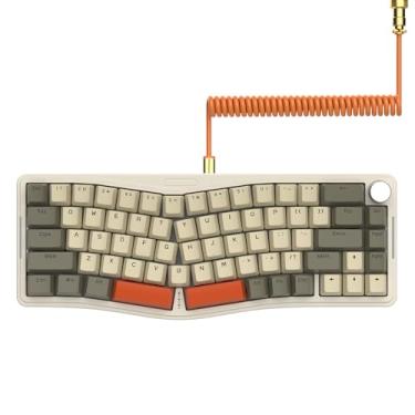 Imagem de Ajazz Teclado Mecânico Gamer Com Fio Aks068 65%, Cabo Espiral, Alice-Layout De 68 Teclas, Interruptores Rgb Hot Swappable Vermelhos, Botão Programável Via/Qmk, Suporte Para Win/Mac (Cinza)